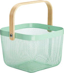 Metal Mesh Steel Basket, Storage Organizer Basket Multi-functional Hanging Kitchen Baskets Fruit Basket with Wooden Handle for Kitchen Bathroom Picnic Shopping Decor Cabinet Home, Macaron Blue by GreenHaven Gardens