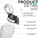 32oz Motivational Water Bottles with Time Marker & Fruit Strainer, Transparent Gradient Color Water Bottle with Times to Drink, Leakproof & BPA Free, Reusable Bottle with Strap (No Straw) by CozyNest Decor