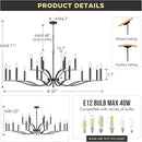 Black Living Room Chandelier 18 Light Hight Ceiling Foyer Candle Chandelier Large Dining Room Light Fixture Over Table 59in Metal Modern Chandeliers Hanging Light for Entry Master Bedroom by CozyNest Decor