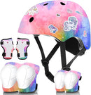 Adjustable Kids Bike Helmet with Knee & Elbow Pads Set, Color Gradient Design for Boys and Girls Aged 3-14+, for Skateboarding, Scooter, Roller & Inline Skating, Longboard by TinyTreasures Baby Boutique