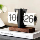Flip Desk Clock, Retro Vintage Flip Desk Table Clock, Digital Sided Large Numbers Mechanical Flip Clock Wood Base for Living Room, Study Room and Office（Black） by CozyNest Decor