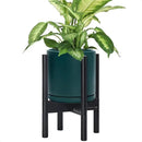D'vine Dev Ceramic Planter with Ebony Stand - 8 Inch Modern Round Flower Pot with Wood Planter Holder, Teal, 55-B-M-4 by GreenHaven Gardens