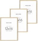 HAUS AND HUES Beige Wood Oak 12x16 Picture Frame, Set of 3 - Modern Wood Wall Art Display - Lightweight 12x16 Frame Set of 3 for Art Prints, Photos, Posters - Ready-to-Hang Vertically & Horizontally by CozyNest Decor
