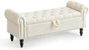 Furniliving Modern Storage Ottoman Bench, Sherpa Ottoman End of Bed Bench with Solid Wood Legs Upholstered Ottoman Benches with Storage Indoor Bench for Living Room with Rolled Arm, Entryway, White by CozyNest Decor