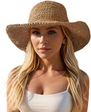 Floppy Big Beach Straw Hats for Women Foldable Summer Wide Brim Packable Sun Hat Womens Travel Straw Fedora Hat by GreenHaven Gardens