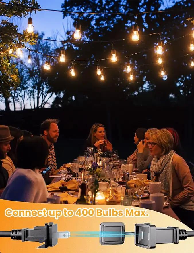 Svater Outdoor String Lights 200 FT, E26 Socket, 64pc S14 Shatterpoof Bulbs, 1 Watt Dimmable 2700K Warm White, IP65 Waterproof Commercial Grade Patio Light (4 Pack X 50FT), photo 5 of 7