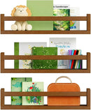 Walnut Brown Nursery Book Shelves Wall Mounted, Wooden Floating Bookshelf for Kids Room Bedroom, Dark Wood Nursery Bookshelves for Kitchen Classroom Playroom (Solid Pine, 3-Pack) by TinyTreasures Baby Boutique