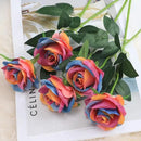 Rainbow Fake Roses Artificial Flowers - 10 Pcs Fake Artificial Roses Silk Flowers with Stems for Home Wedding Hotel Office Centerpiece Decor（Rainbow） by CozyNest Decor