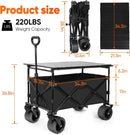 Collapsible Wagon with Table, Large Capacity Foldable Wagons Carts, Beach Wagon with Big Wheels, Heavy Duty Beach Car Utility Wagon for Outdoor Park, Shopping, Sports, Camping, Garden by GreenHaven Gardens