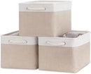 Bidtakay Large Fabric Baskets with Handles [3-Pack] Collapsible Storage Basket for Shelves 15 X 11 X 9.5 inches Canvas Bins for Closet Organization (White&Beige) by TinyTreasures Baby Boutique