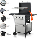 3-Burner Propane Gas BBQ Grill with SS Plancha, 36,900 BTU Output, Wire Enamel Grids, Foldable Side Table and Hanging Basket, Stainless Steel Grill for Patio Use by GreenHaven Gardens
