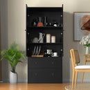 64.2" Tall Rattan Black Kitchen Pantry, Storage Cabinet with Doors and Drawers, Freestanding Wooden Organizer for Kitchen, Dining Room by CozyNest Decor