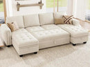 Belffin Modular Sectional Sleeper Sofa with Pull Out Bed Velvet Convertible U Shaped Sectional Sofa Couch with Storage Chaises for Living Room Beige by CozyNest Decor