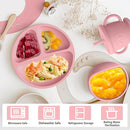 Silicone Baby Feeding Set | Baby Led Weaning Supplies Includes Suction Bowls and Divided Plates, Adjustable Bib, Baby Utensils Spoons and Forks,Cup | Baby Feeding Essentials (Pink) by TinyTreasures Baby Boutique