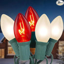 25ft C9 Red and White Christmas Lights,Waterproof C9 Christmas String Lights With 26 Red White bulbs,Commercial Christmas Lights Outdoor for Garden House Xmas Garland Christmas Tree Decorations by GreenHaven Gardens