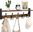 Homode Rustic Brown Wall Mount Coat Rack with Shelf and 5 Tri Hooks, Wood Coat Hangers for Hanging Hat, Towel, Purse, Jacket by CozyNest Decor