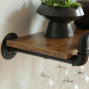 41 Inch Wine Rack Wall Mounted 2 Tier, Hanging Floating Bar Liquor Shelves with Glass Holder Storage Under, Industrial Rustic Pipe Farmhouse Kitchen Decor Black by CozyNest Decor