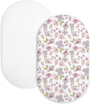 Bassinet Sheet for Baby Boy and Girl 2 Pack, Fitted Sheets for Rectangle, Oval, Hourglass Bassinet Mattress, Muslin Moses Basket Sheets with Neutral Style (Purple Petals & White) by TinyTreasures Baby Boutique