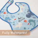 Mess Proof Baby Bib 3 Pack, Waterproof Led Weaning Baby Feeding Bibs with Food Catcher, Travel Feeding Bibs by TinyTreasures Baby Boutique