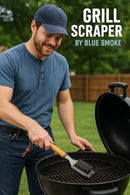 Blue Smoke Grill Brush and Scraper – Heavy Duty BBQ Cleaner with Stainless Steel Bristles, Solid Wooden Handle & Leather Strap – Barbecue Cleaning Tool for Gas, Charcoal, Smoker & Grill Grates by GreenHaven Gardens