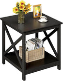 ChooChoo End Table, 24 Inch End Table with 2-Tier Storage Shelf, Side Table for Living Room, Wood Nightstand for Bedroom, Office, Painted Surface, Black by CozyNest Decor