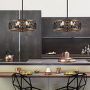XINGQI 21.7'' Modern Chandelier, Farmhouse Drum Chandeliers for Dining Room Living Room Bedroom 5-Light Pendant Lighting Round Black Metal Antique Wood Grain Finish Adjustable by CozyNest Decor