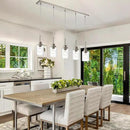 Lighting Contemporary Brushed Nickel Linear Chandelier Pendant Light 5 Lights Clear Seeded Glass Farmhouse Pendant Lighting Modern Dining Room Light Fixture for Living Room Kitchen Island by CozyNest Decor