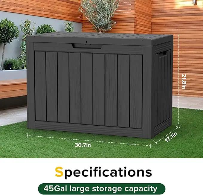 45 Gallon Outdoor Deck Box,Storage Lockable Waterproof Patio Furniture,Garden Tools,Cushions,Pool Accessories Outside Storage Resin Box(Black), photo 3 of 6