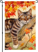 BLKWHT Fall Cat Garden Flag 12x18 Vertical Double Sided Autumn Leaves Thanksgiving Holiday Outside Decorations Burlap Yard Flag BW699 by GreenHaven Gardens
