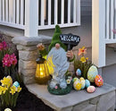 Solar Gnome Outdoor Garden Fall with Solar Lantern - 11’’Halloween Autumn Welcome Gnomes Decorations for Yard Patio (Green & White) by CozyNest Decor