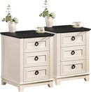 Farmhouse Night Stand Set of 2, 18" End Table with 3 Drawer Metal Handle, Dresser for Bedroom, Sofa Bed Side Table Chest of Drawers,Wood Nightstand Cabinet for Organizer, Living Room-White by CozyNest Decor