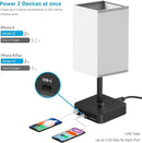 Bedside Table Lamp with Touch Control & USB C+A Charging Ports LED Desk Lamp with 2 AC Outlets, Minimalist Nightstand Light with Black Fabric Shade for Bedroom, Living Room, Office, White by CozyNest Decor