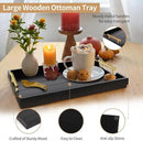 Coffee Table Trays - Large Ottoman Tray for Living Room - Wood Serving Trays with Handles(2 Sets) - Wooden Tray for Coffee Table, 4 Round Coasters Included, Black by CozyNest Decor