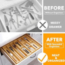 SpaceAid Bamboo Utensil Drawer Organizer with Labels, Kitchen Silverware Expandable Tray Holder Organizer for Flatware, Cutlery, Spoon and Knives Drawer Storage Organization (Natural) by CozyNest Decor