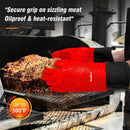 Walfos Silicone BBQ Gloves - Heat Resistant Grilling Gloves Set with Pork Shredder Claws & Brush, Non-Slip Kitchen Silicone Oven Mitt with Protective Cotton Layer, Suit for Indoor & Outdoor, Red by GreenHaven Gardens
