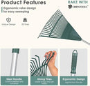 ORIENTOOLS Rake for Leaves,Adjustable Garden Leaf Rake ,Lightweight Steel Poly Yard Rake，22 Tines, 42 to 60 Inches (Silver Handle) by GreenHaven Gardens