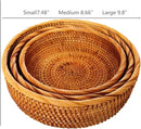 Hadewoven Round Rattan Fruit Basket Wicker Food Tray Weaving Storage Holder Dinning Room Bowl, 10 Inch Woven Bread Basket Key Bowls with 4”Wall for Table, Countertop (Large 9.8") by CozyNest Decor