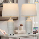 25" Farmhouse Jar Table Lamps Set of 2,Rustic Cream Pot Table Lamp for Bedroom, Living Room,3 Way Touch Control Rustic Bedside Lamps with USB A+C Ports & AC Outlet(LED Bulbs Included) by CozyNest Decor