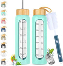 32 oz Glass Water Bottle with Straw - Motivational Time Marker & Silicone Sleeve - Reusable Tumbler Includes 2 Bamboo Lids & Fruit Infuser - 1 Pack by CozyNest Decor