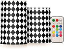 Flickering Flameless Candles, Black White Rhombuses Checkered LED Candles with Remote Timer, Set of 2 Battery Operated Candle for Valentine Wedding Birthday by GreenHaven Gardens