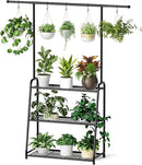 3-Tier Heavy-Duty Metal Plant Stand for Indoor and Outdoor Use, Hanging Plant Shelf for Multiple Flower Planter Holder, Tall Large Rack Ideal for Living Room, Garden, Balcony, Black by GreenHaven Gardens
