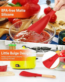 Cooking Spoon and Scraper for Nonstick Cookwares, Great for Cooking and Serving Durable BPA-Free Matte Silicone, Wood Handle Multifunction Spoon for Mixing, Scoop, and Scrape (RED) by CozyNest Decor
