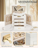 AKOZLIN 4-Tier Jewelry Box Leather Jewelry Storage Organizer with 3 Drawers Lockable for Women Girls Ring Necklace Earring Bracelet Holder with Mirror White by TinyTreasures Baby Boutique