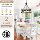 Farmhouse Rustic Wood Chandelier, 4-Light Industrial Drum Chandelier for Dining Room Vintage Pendant Hanging Light Fixture with Black Metal Accent for Kitchen Living Room Dining Area by CozyNest Decor