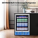 24" Beverage Refrigerator & Cooler, 180 Cans Under Counter Fridge with Lock, Glass Door & Powerful Cooling Compressor - Quiet, Built-in/Freestanding Drink Fridge by CozyNest Decor