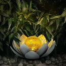 Huaxu Solar Lights Outdoor Garden Decor , Amber Crackle Globe Glass Lotus Decoration,Waterproof Gray Metal Flower Light for Patio,Lawn,Walkway,Tabletop,Ground by GreenHaven Gardens