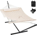 ANOW Heavy Duty Hammock with 12FT Steel Stand Included, Rope Hammock with Detachable Pillow and Pad, 450 LBS Weight Capacity, Cream by GreenHaven Gardens
