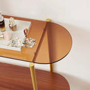Oval Glass Console Table for Living Room, Foyer & Entrance, 2-Tiers Mid-Century Modern Sofa Table with Amber Glass Top, Walnut Finish Wood Top and Gold Finish Metal Frame by CozyNest Decor