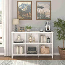 FATORRI 6 Cube Storage Organizer with Shelf, Long Wood and Metal Cubby Bookcase, Industrial Horizontal Bookshelf (White Oak, 47 Inch) by CozyNest Decor