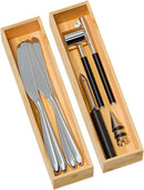 Kitchen Drawer Organizer Bins, Stackable Bamboo Deep Drawer Organizer for Silverware, Utensils, Cutlery, Flatware, Junk Drawer, Dresser, Bathroom, 12" x 3" x 2.5" (Set of 2) by CozyNest Decor
